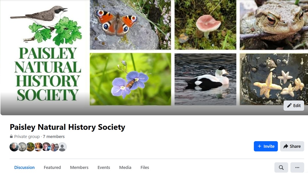 Screenshot of the Facebook banner for Paisley Natural History Society
