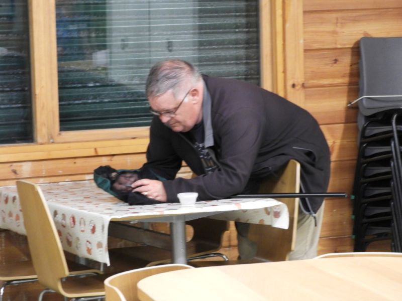 Person concentrating with one hand inside a net